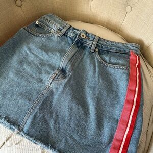 Denim Skirt with Red Stripes